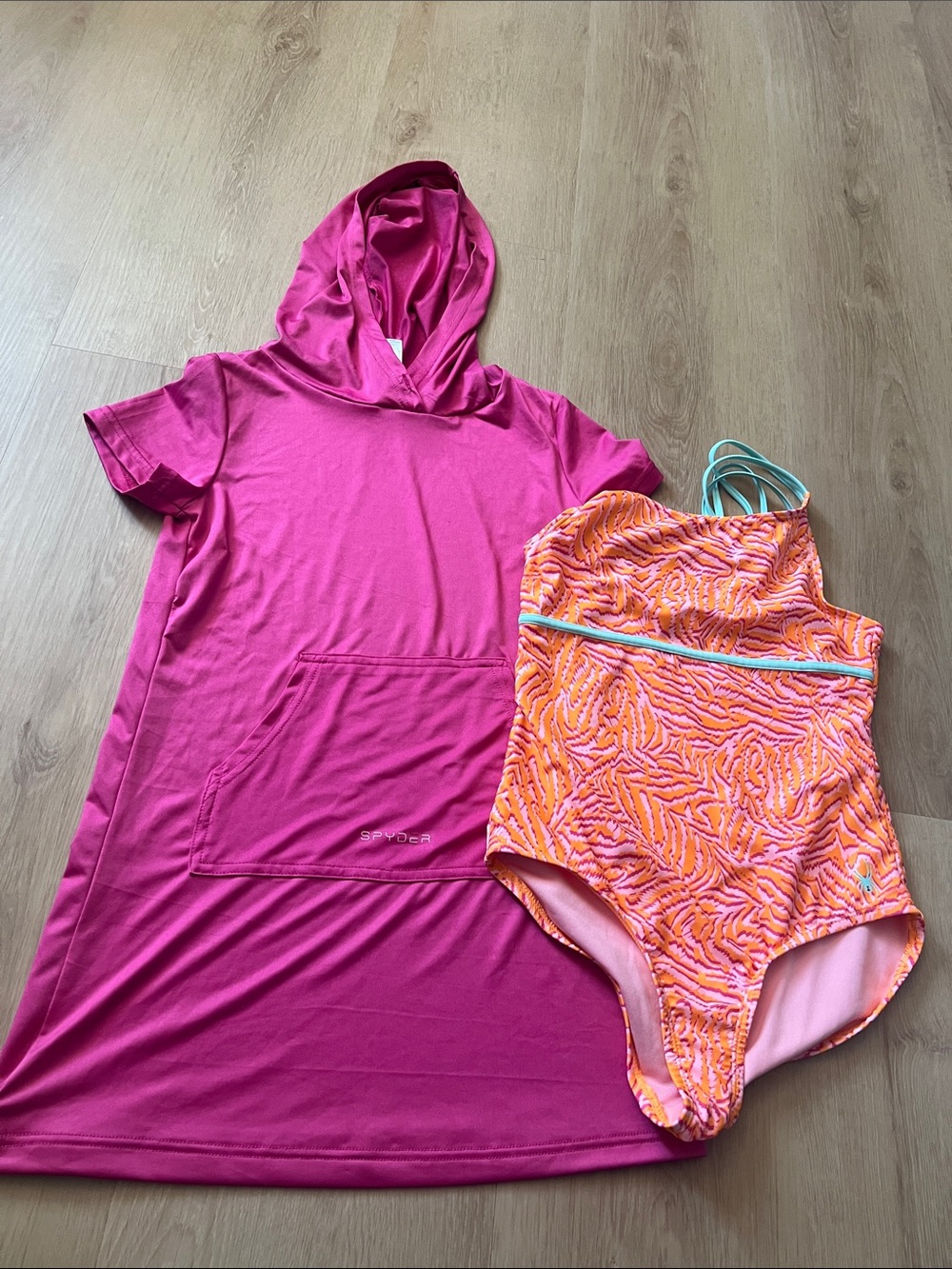 Spyder Kids One-Piece Swimsuit with Pink Hooded Cover-Up